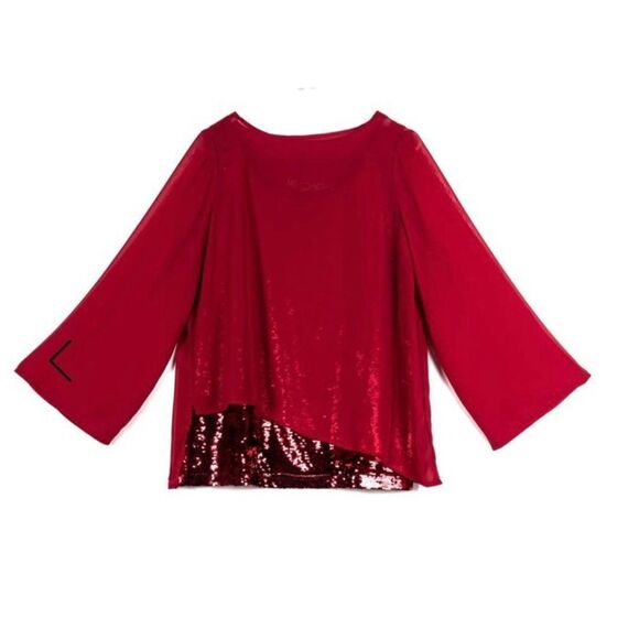 NWT Diane Gilman Red Blouse with Sequin Tank - Medium - Picture 2 of 16